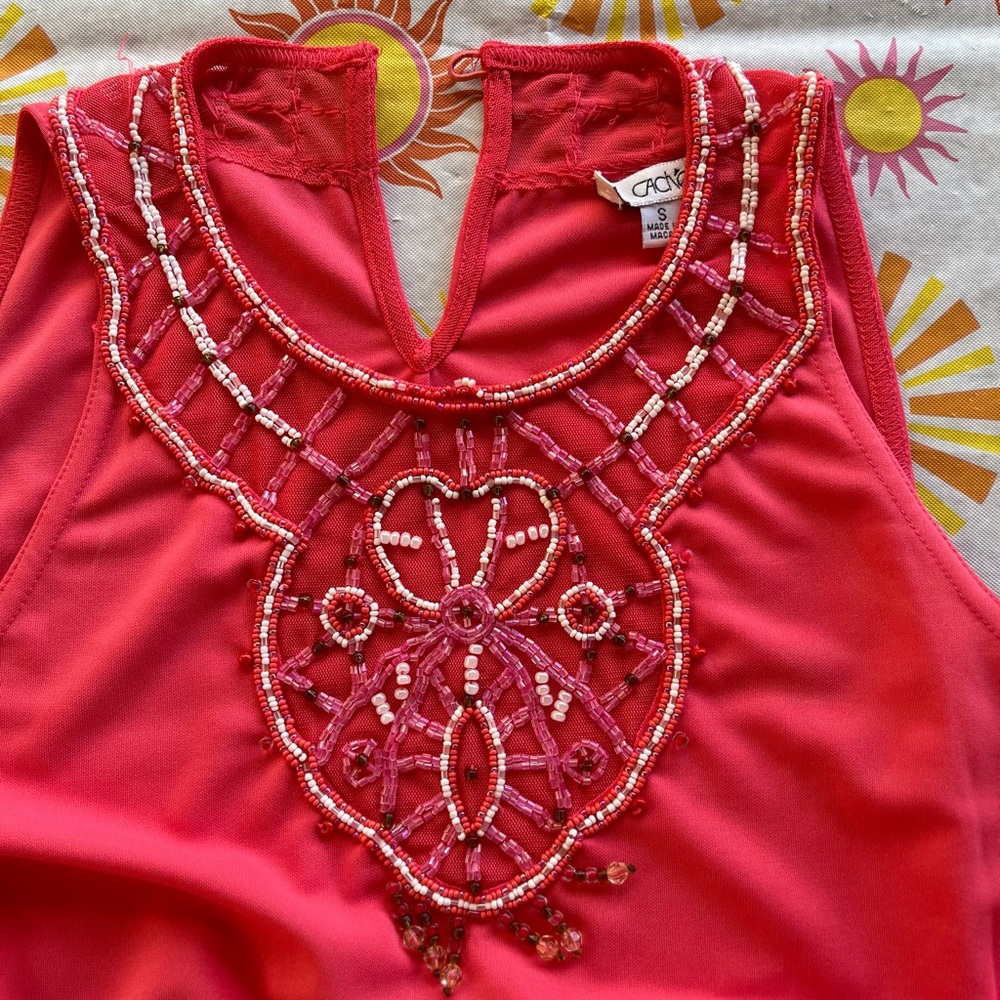 Cache Pink Beaded Tank Top - Picture 2 of 4